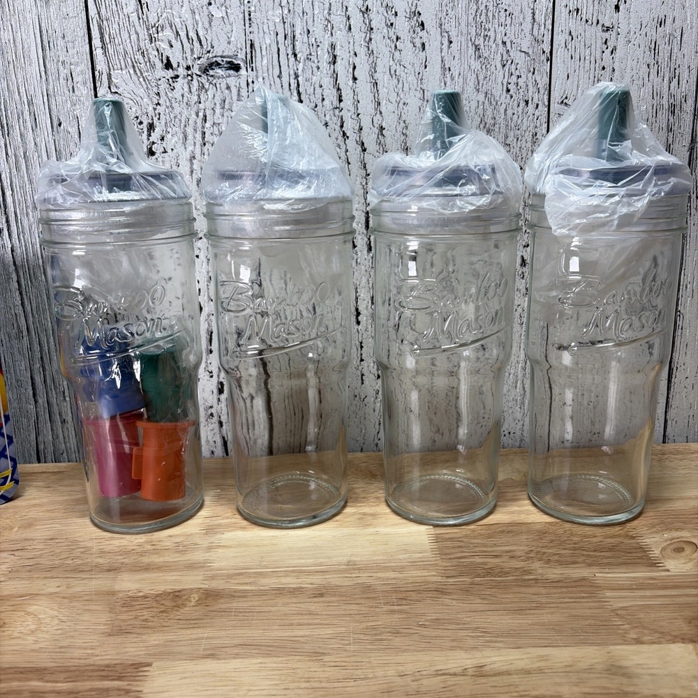 Glass Bamboo Mason Jar  Anotion Cap Cup Series Set Of 4 New 24 Oz